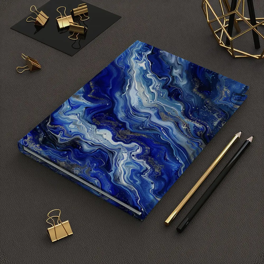 Blue Marble Abstract Flow Gold Accents – Notebooks