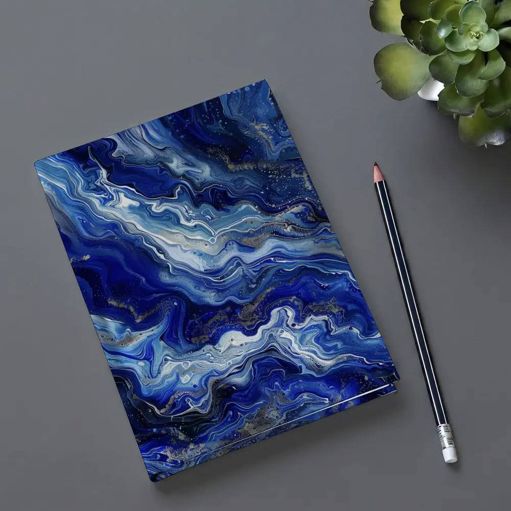 Blue Marble Abstract Flow Gold Accents – Notebooks