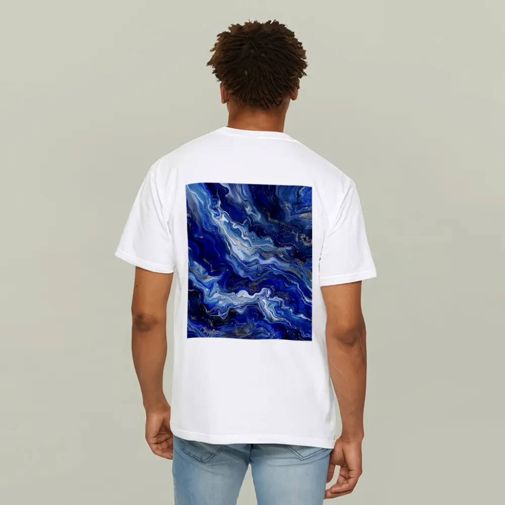 Blue Marble Abstract Flow Gold Accents – T-Shirts