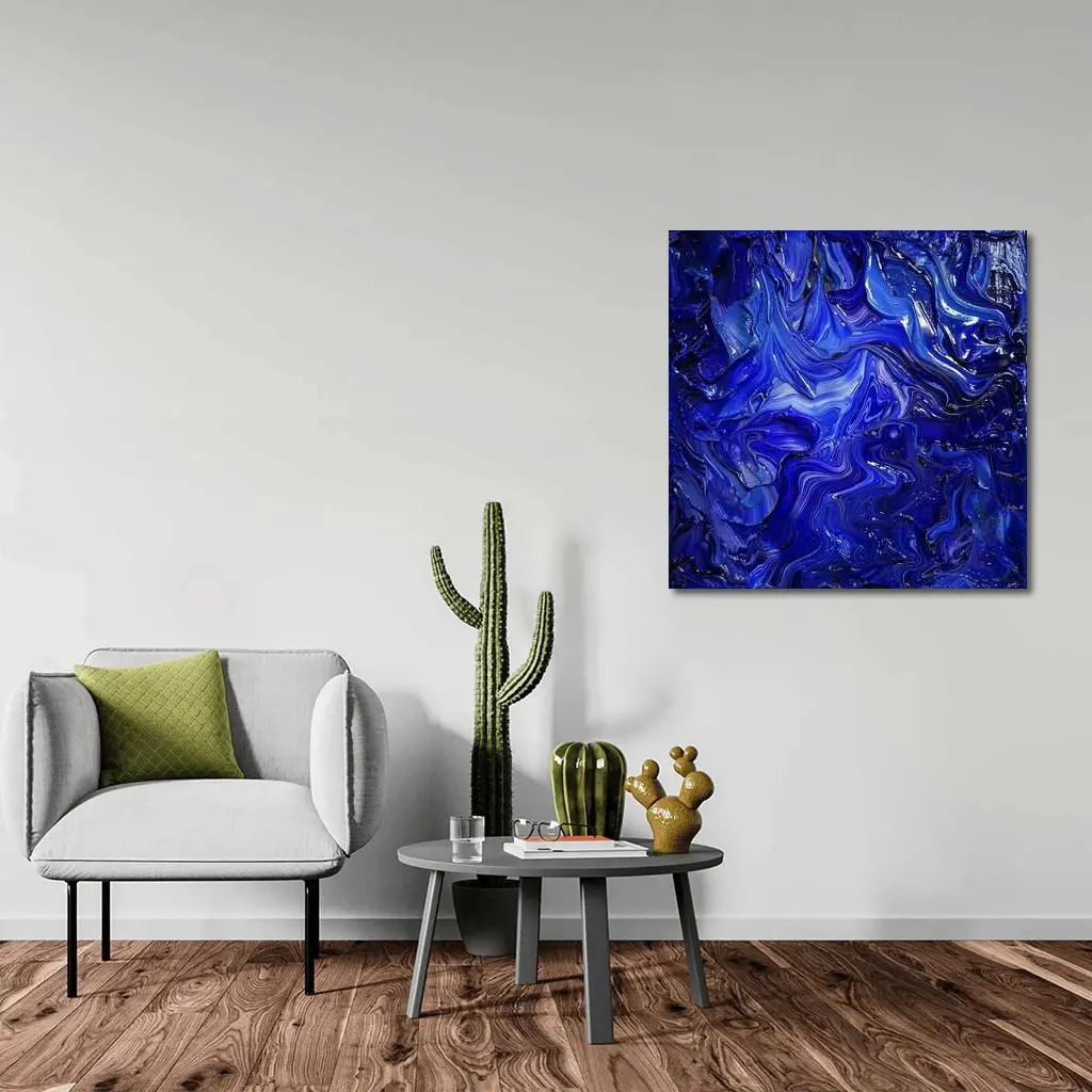 Deep Blue Abstract Swirling Oil Paint Art – Wall Art