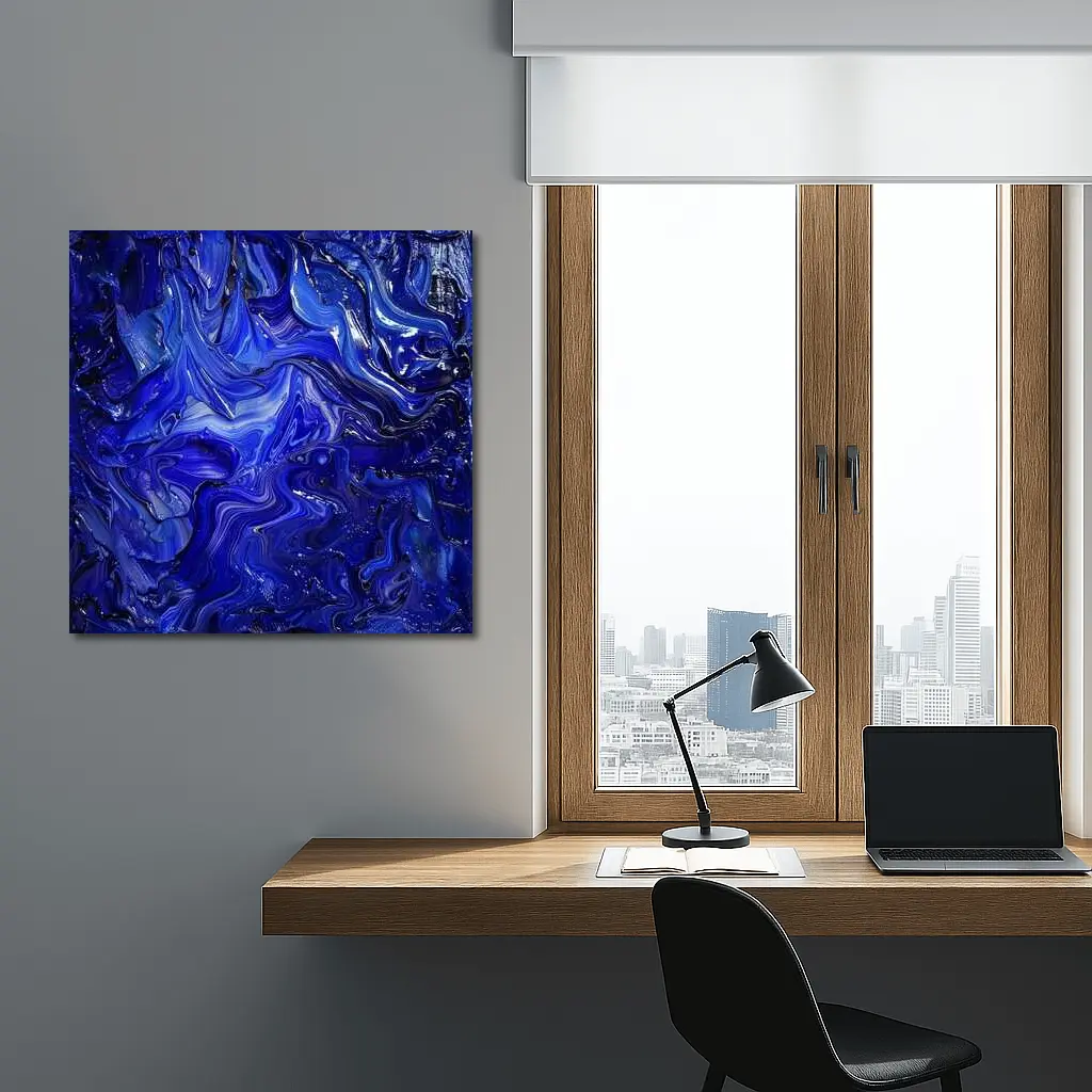 Deep Blue Abstract Swirling Oil Paint Art – Wall Art