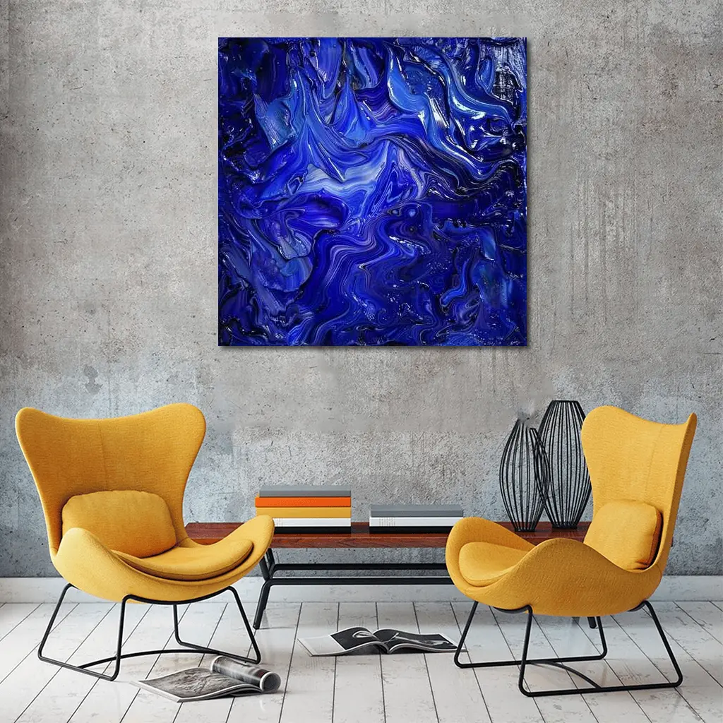 Deep Blue Abstract Swirling Oil Paint Art – Wall Art