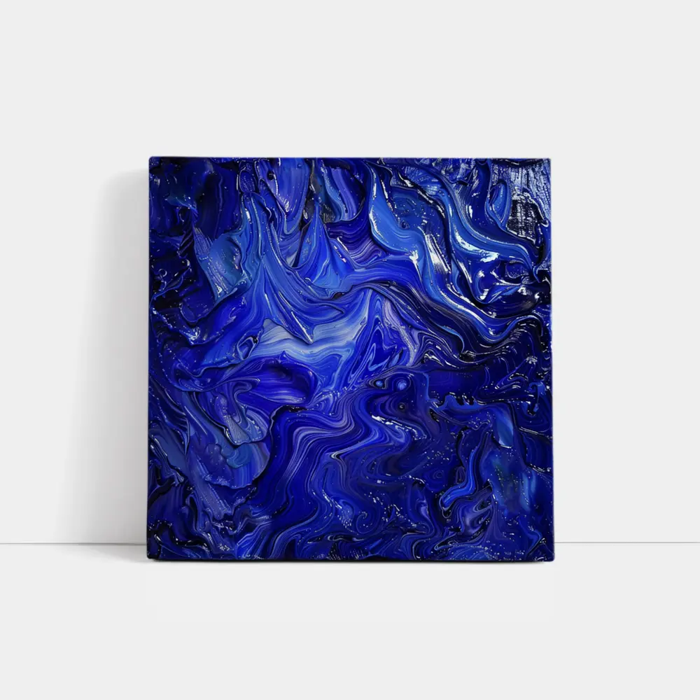 Deep Blue Abstract Swirling Oil Paint Art – Wall Art