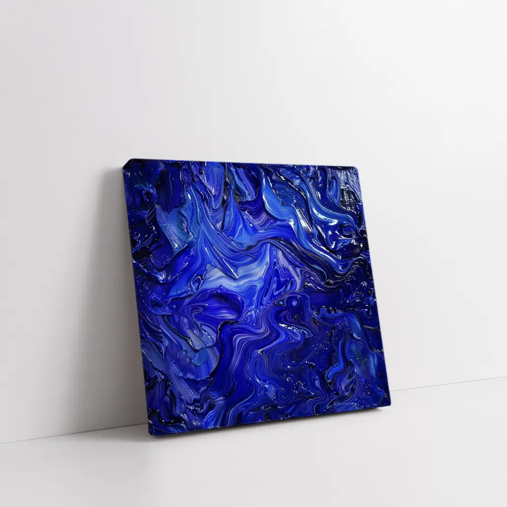 Deep Blue Abstract Swirling Oil Paint Art – Wall Art