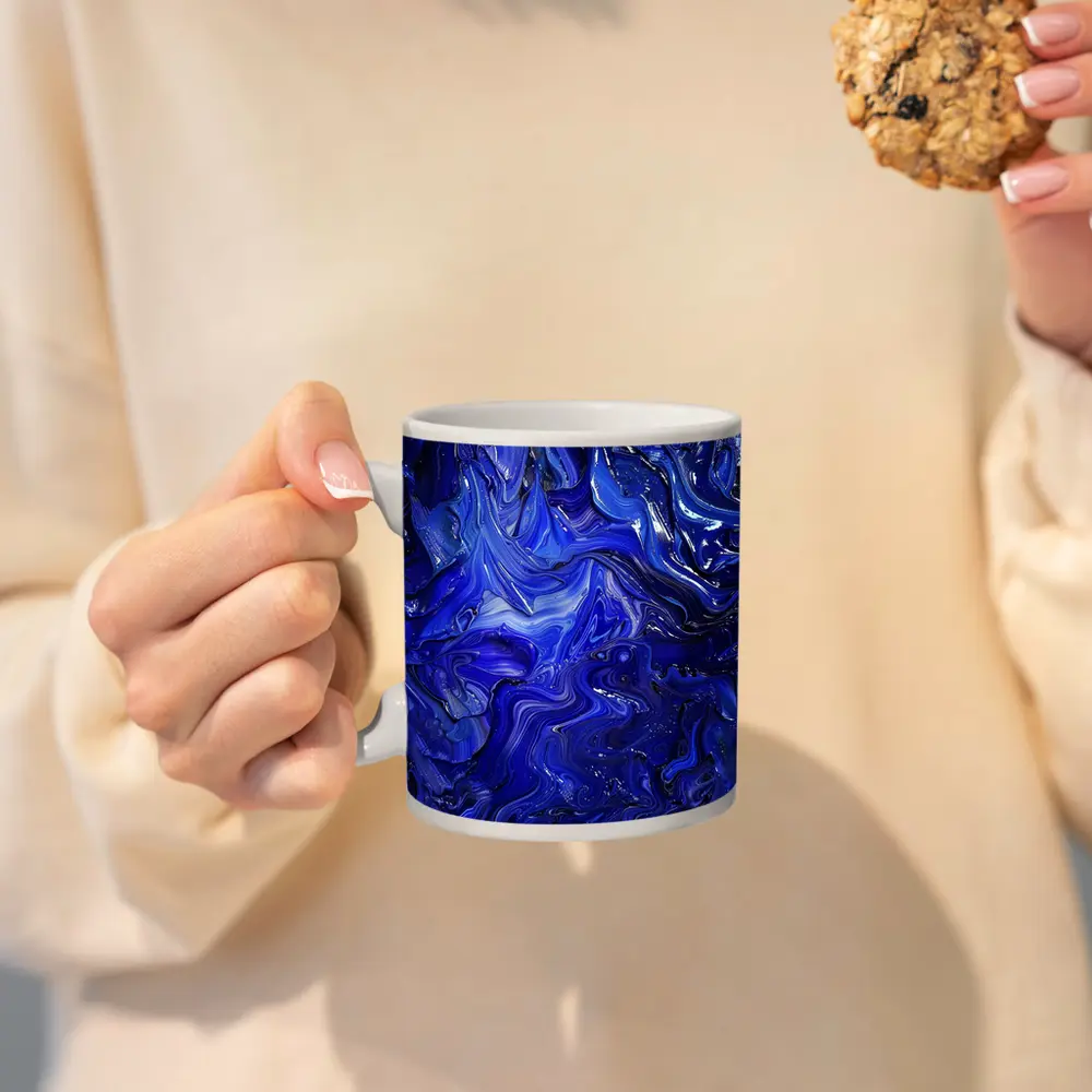 Deep Blue Abstract Swirling Oil Paint Art – Mugs