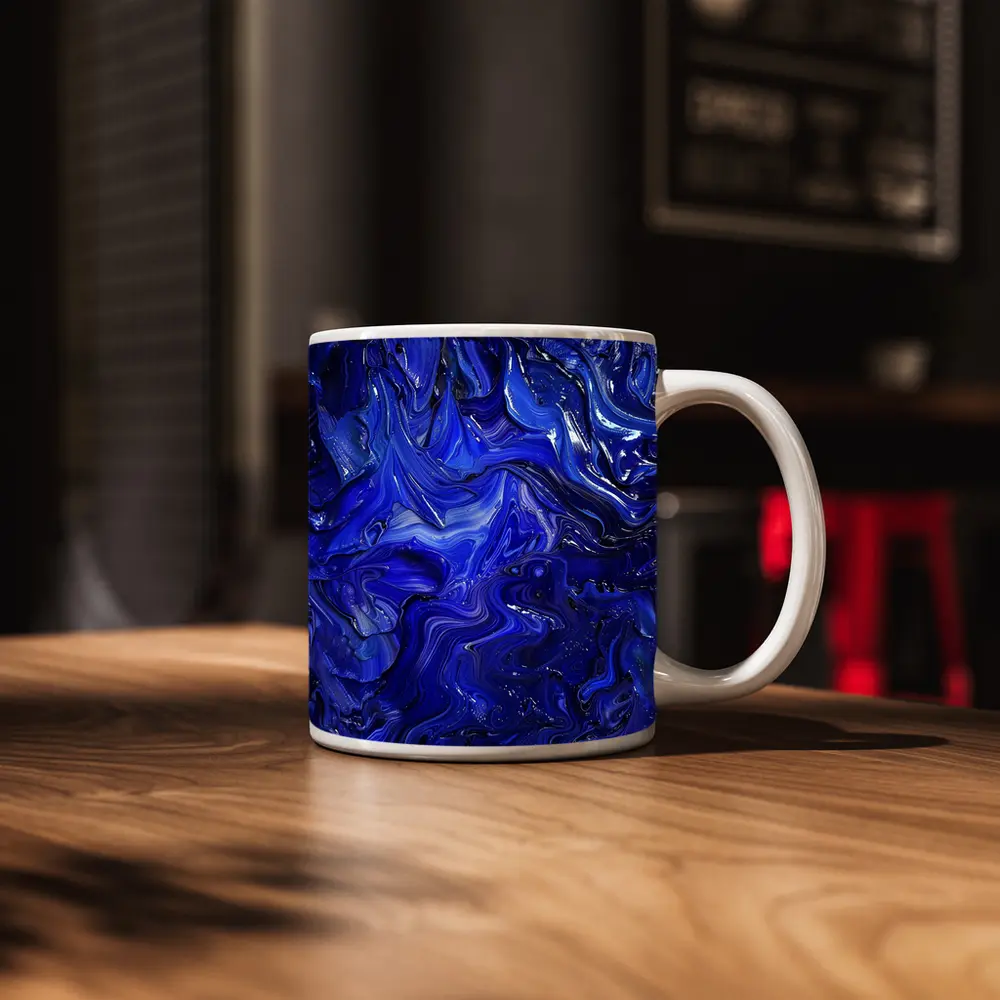 Deep Blue Abstract Swirling Oil Paint Art – Mugs