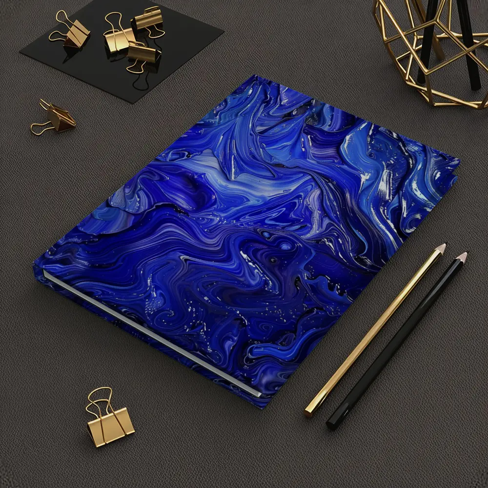 Deep Blue Abstract Swirling Oil Paint Art – Notebooks