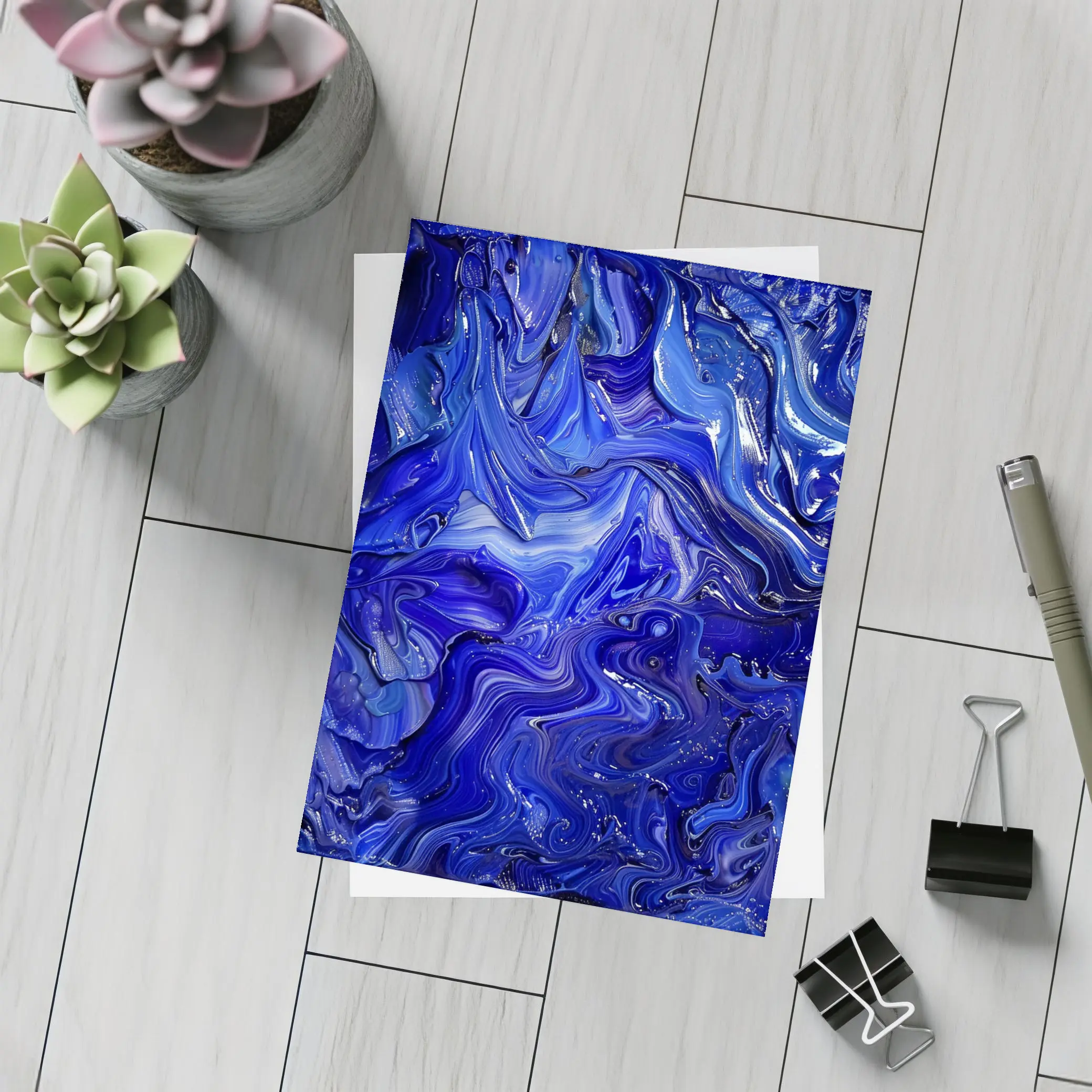 Deep Blue Abstract Swirling Oil Paint Art – Postcards