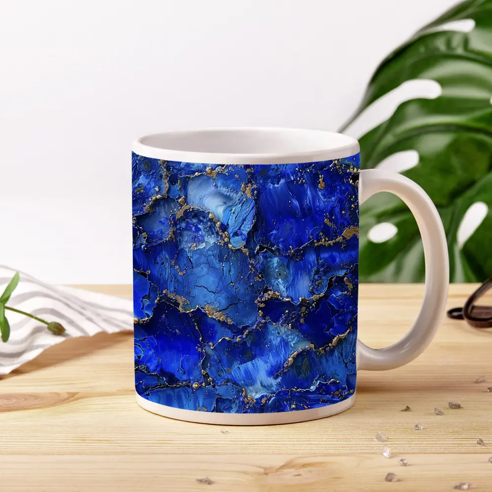 Royal Blue Gold Abstract Marble Art – Mugs
