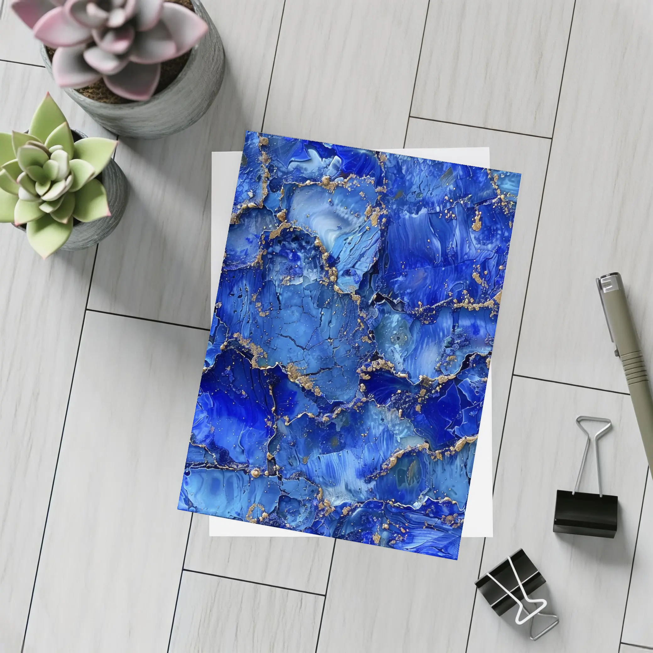 Royal Blue Gold Abstract Marble Art – Postcards