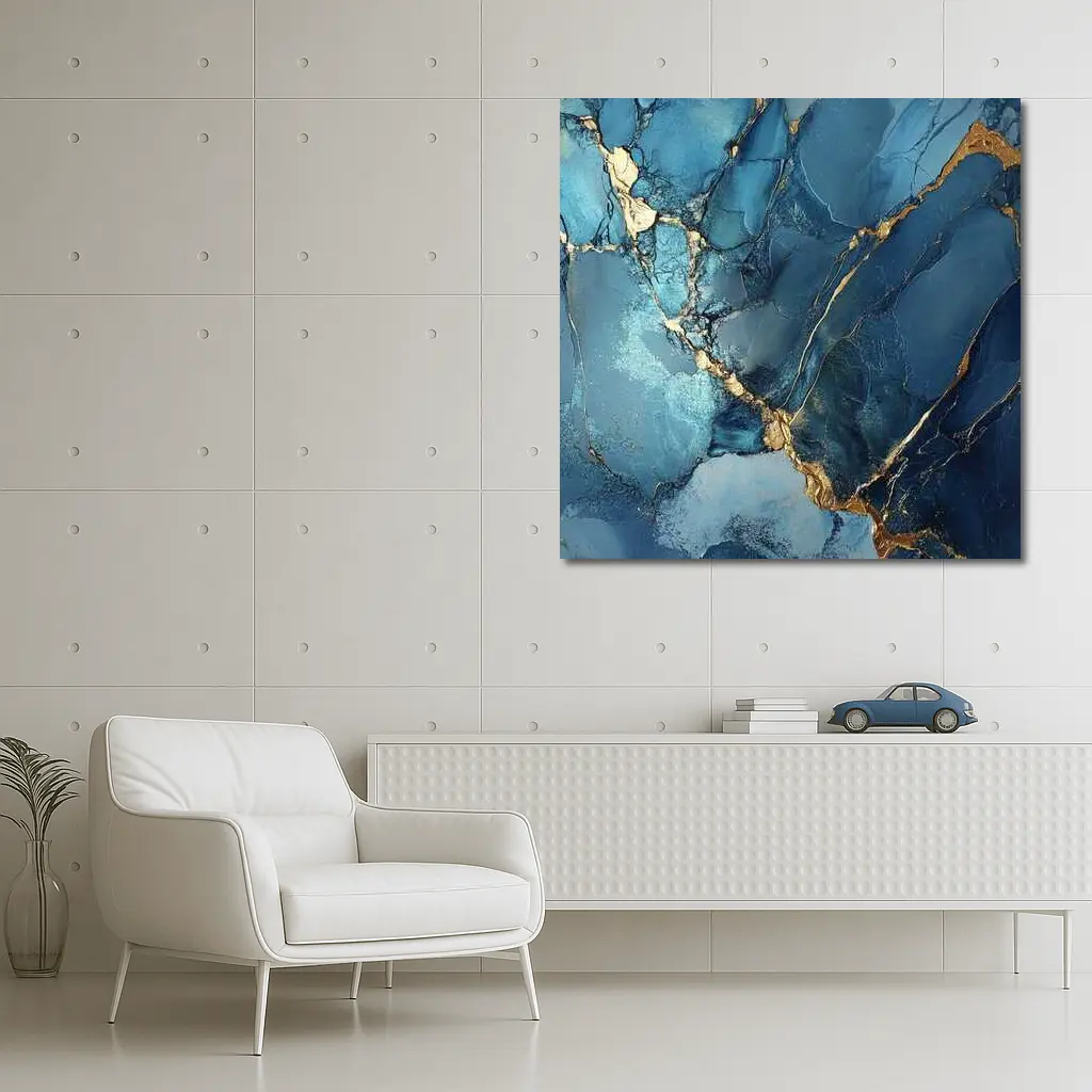 Blue Gold Marble Abstract Art Print – Wall Art