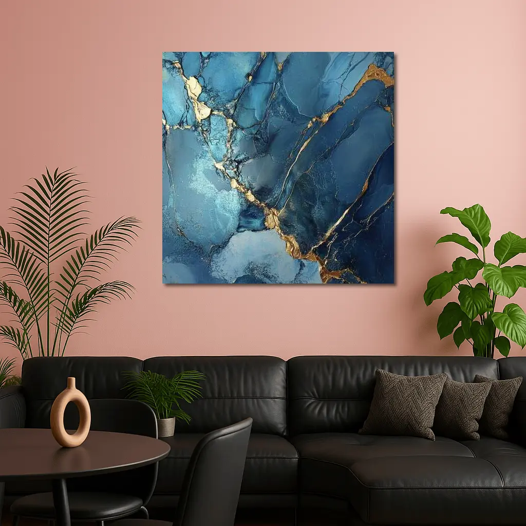 Blue Gold Marble Abstract Art Print – Wall Art