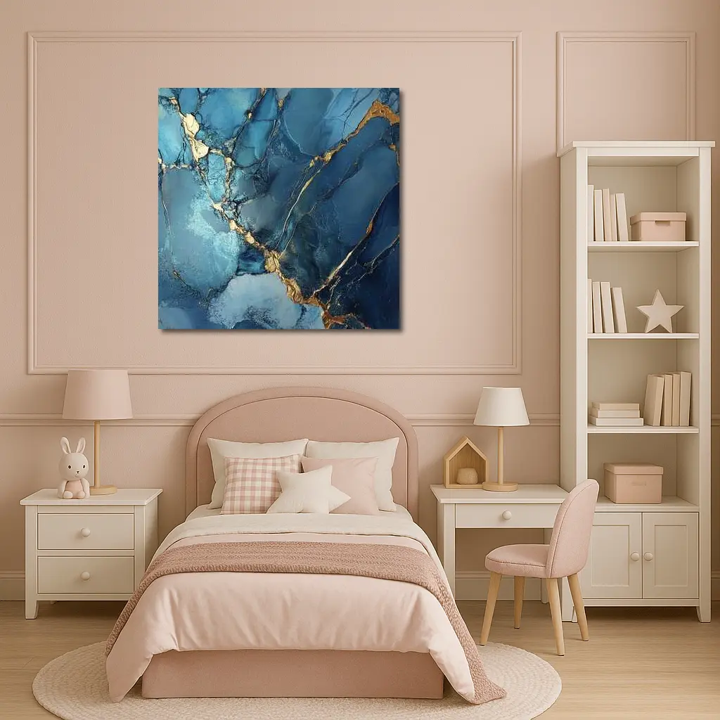 Blue Gold Marble Abstract Art Print – Wall Art