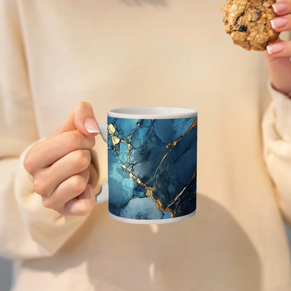 Blue Gold Marble Abstract Art Print – Mugs