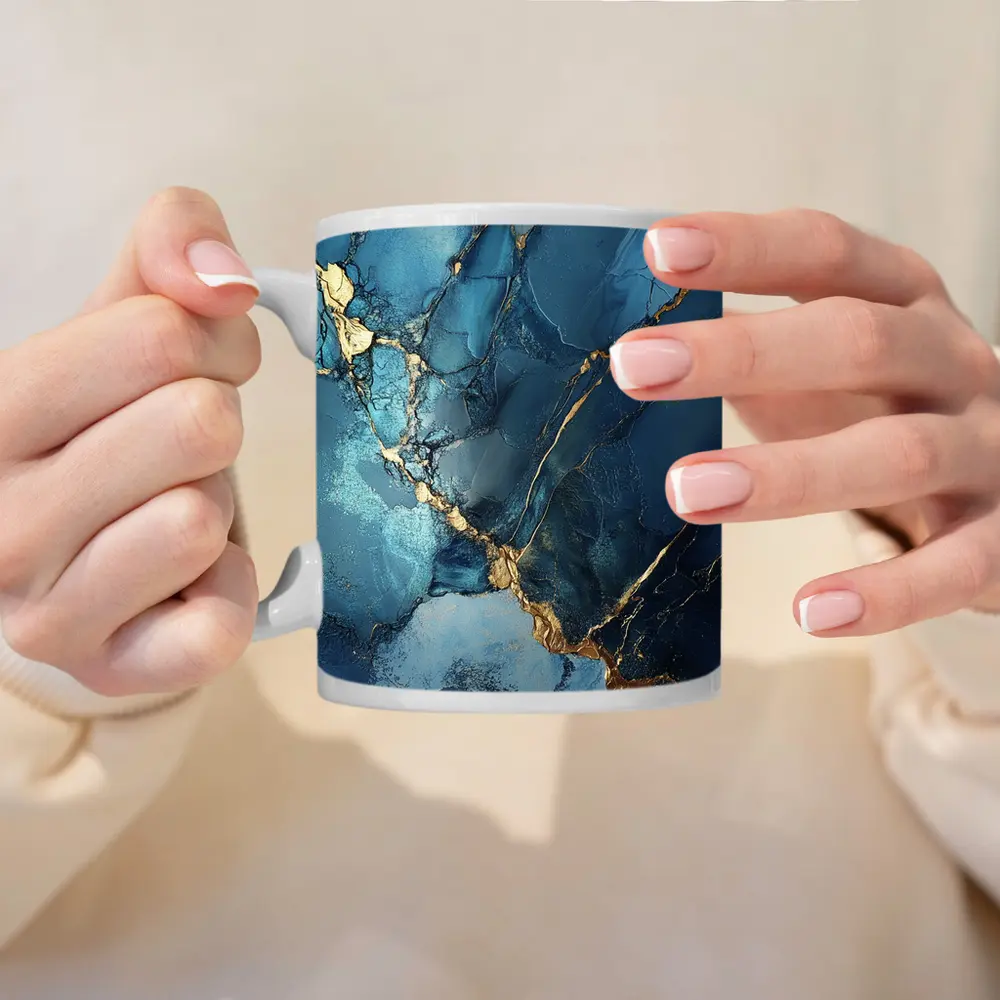 Blue Gold Marble Abstract Art Print – Mugs