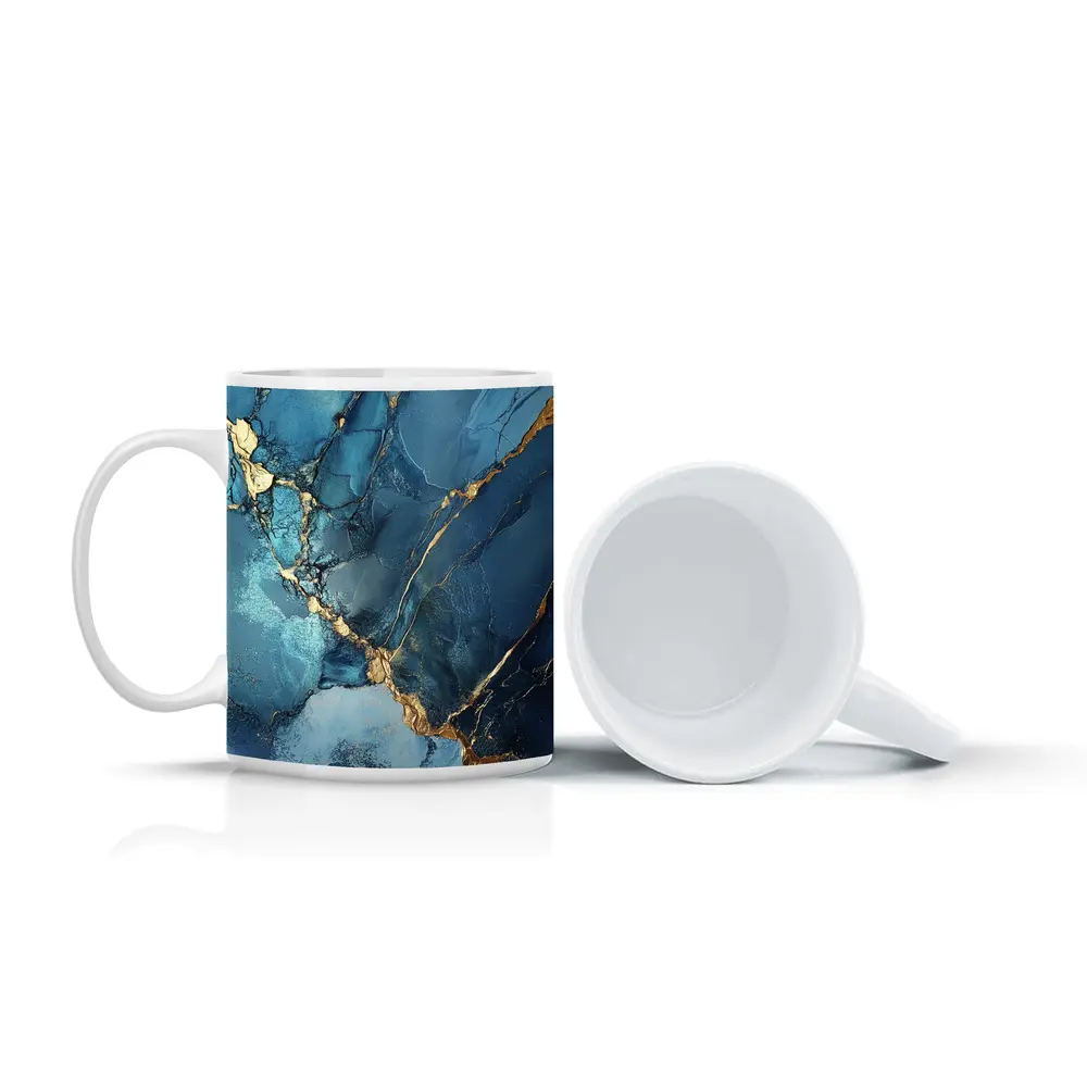 Blue Gold Marble Abstract Art Print – Mugs