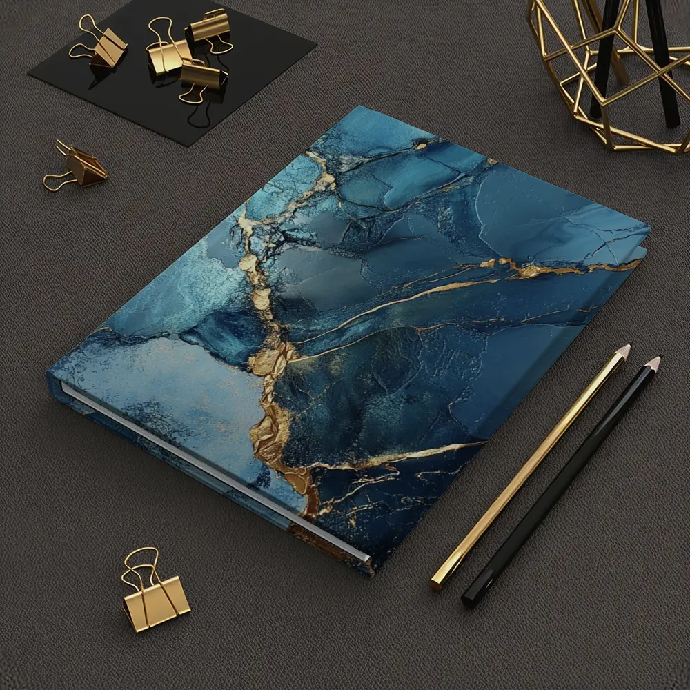 Blue Gold Marble Abstract Art Print – Notebooks