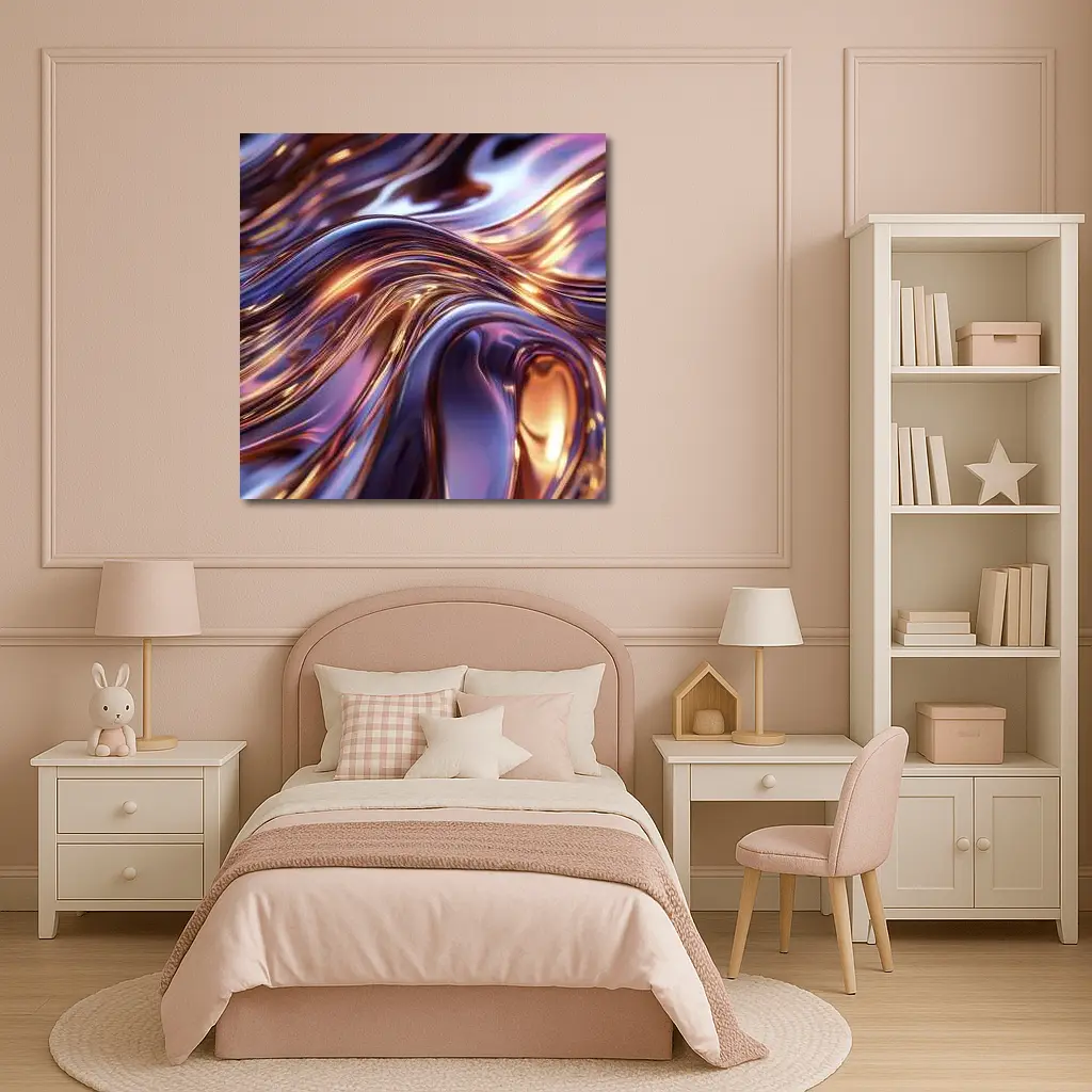 Metallic Purple Gold Flowing Abstract Waves – Wall Art