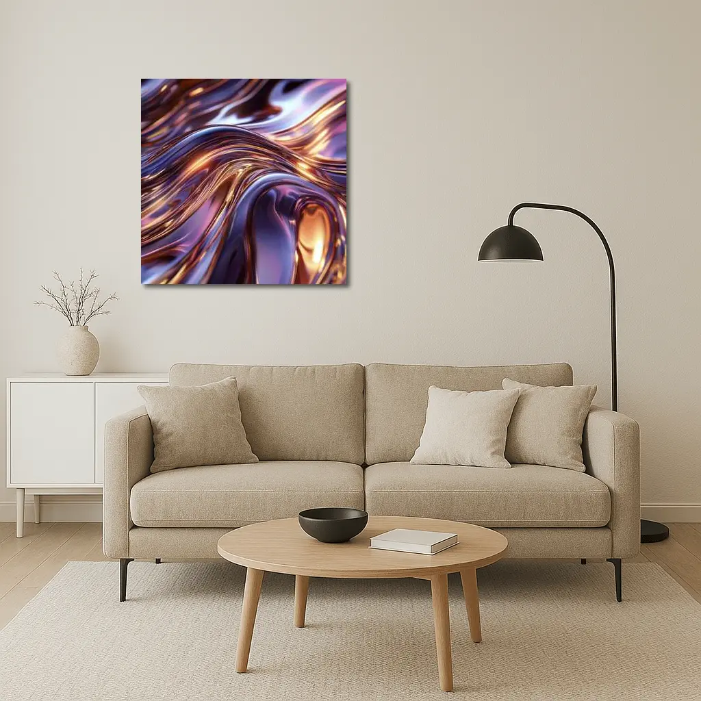 Metallic Purple Gold Flowing Abstract Waves – Wall Art
