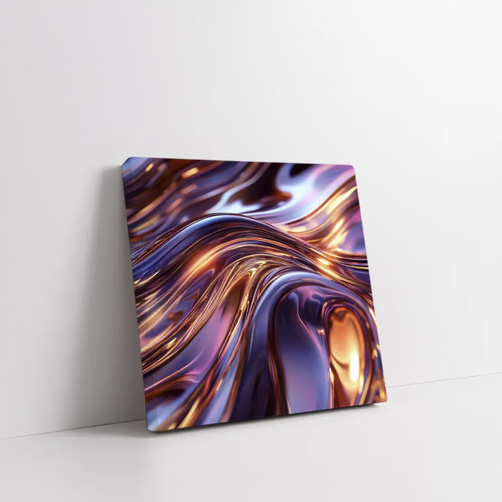 Metallic Purple Gold Flowing Abstract Waves – Wall Art