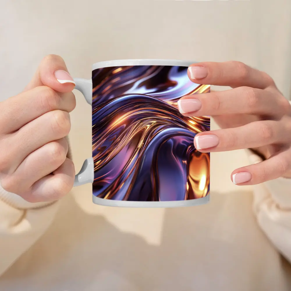 Metallic Purple Gold Flowing Abstract Waves – Mugs
