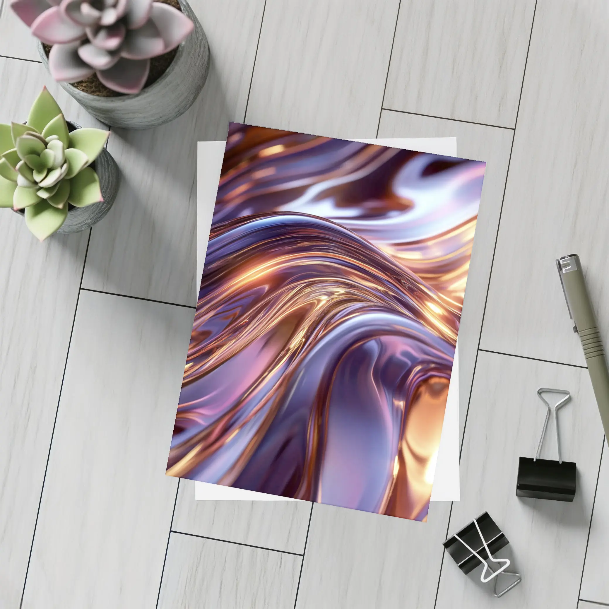 Metallic Purple Gold Flowing Abstract Waves – Postcards