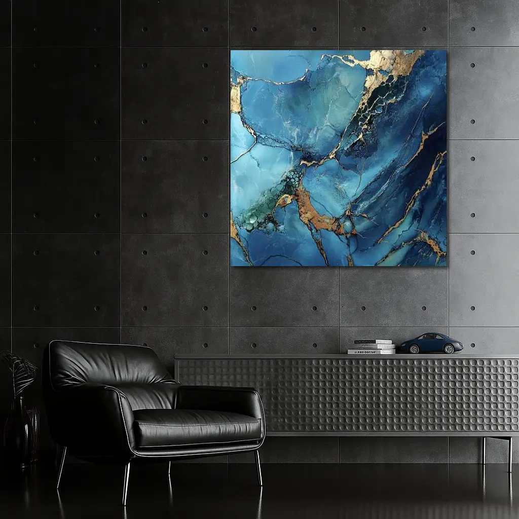 Blue Gold Marble Abstract Art Print – Wall Art