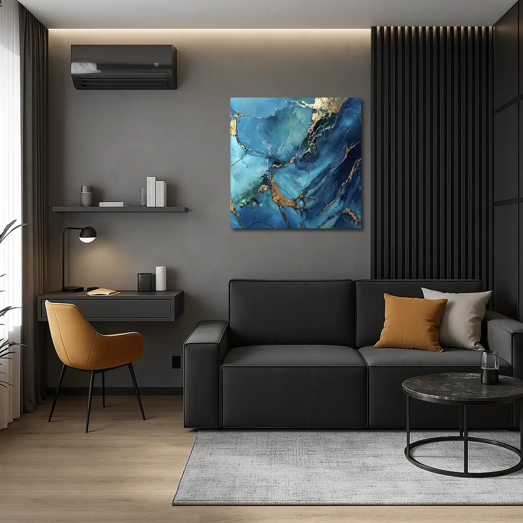 Blue Gold Marble Abstract Art Print – Wall Art