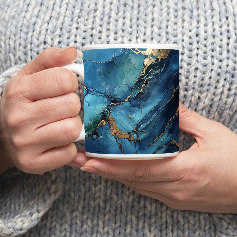Blue Gold Marble Abstract Art Print – Mugs