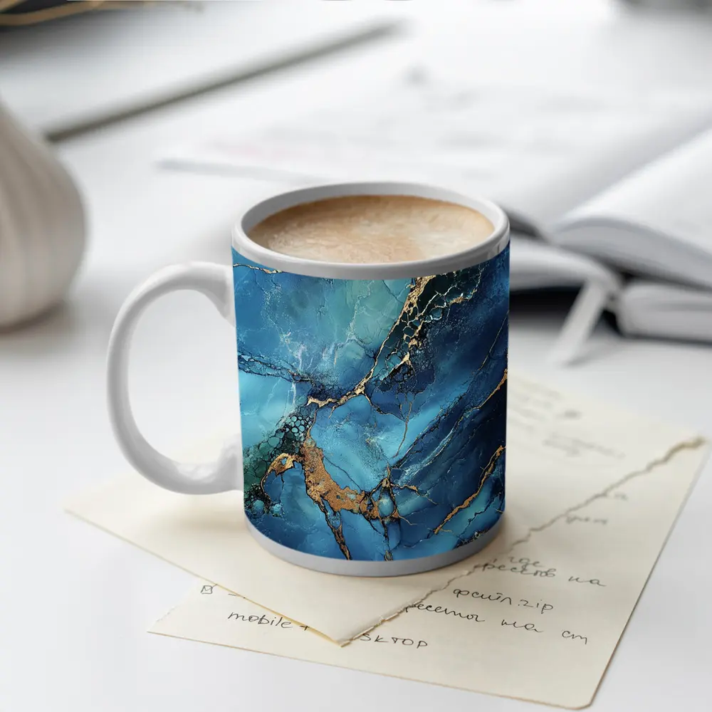 Blue Gold Marble Abstract Art Print – Mugs