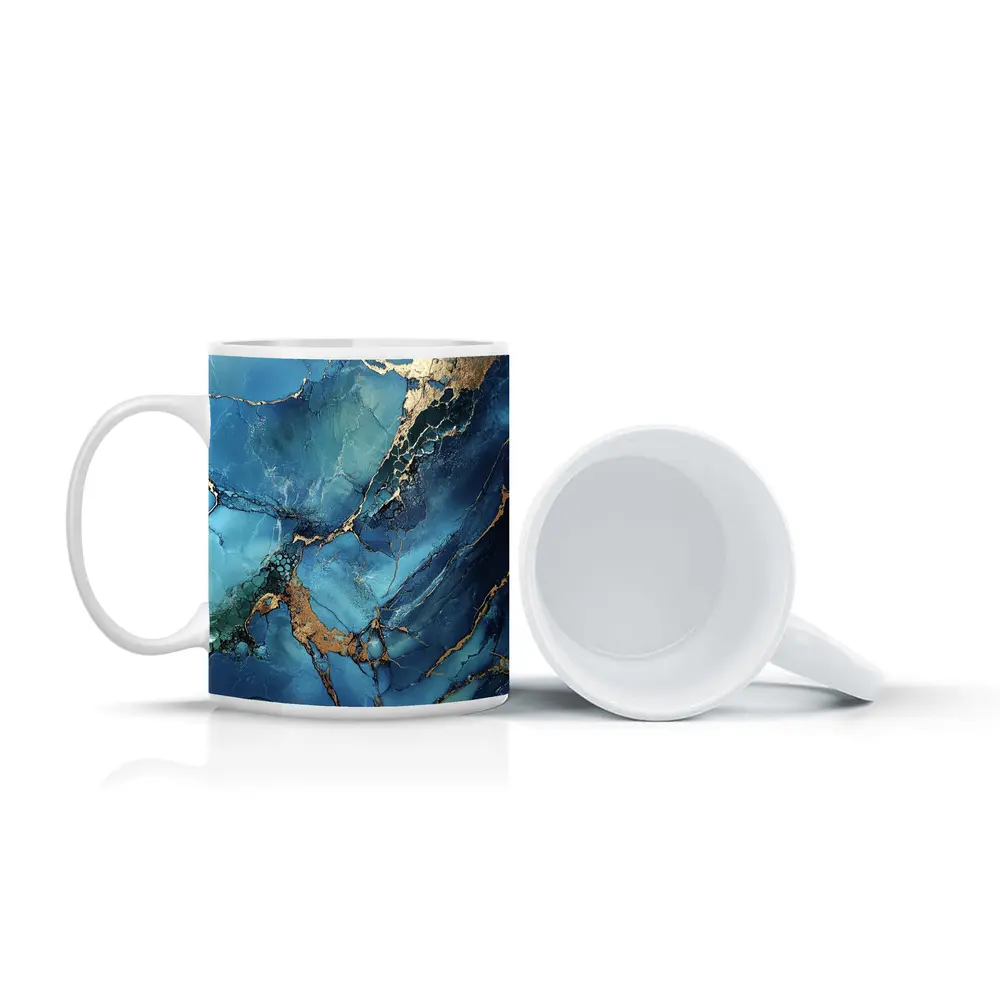 Blue Gold Marble Abstract Art Print – Mugs