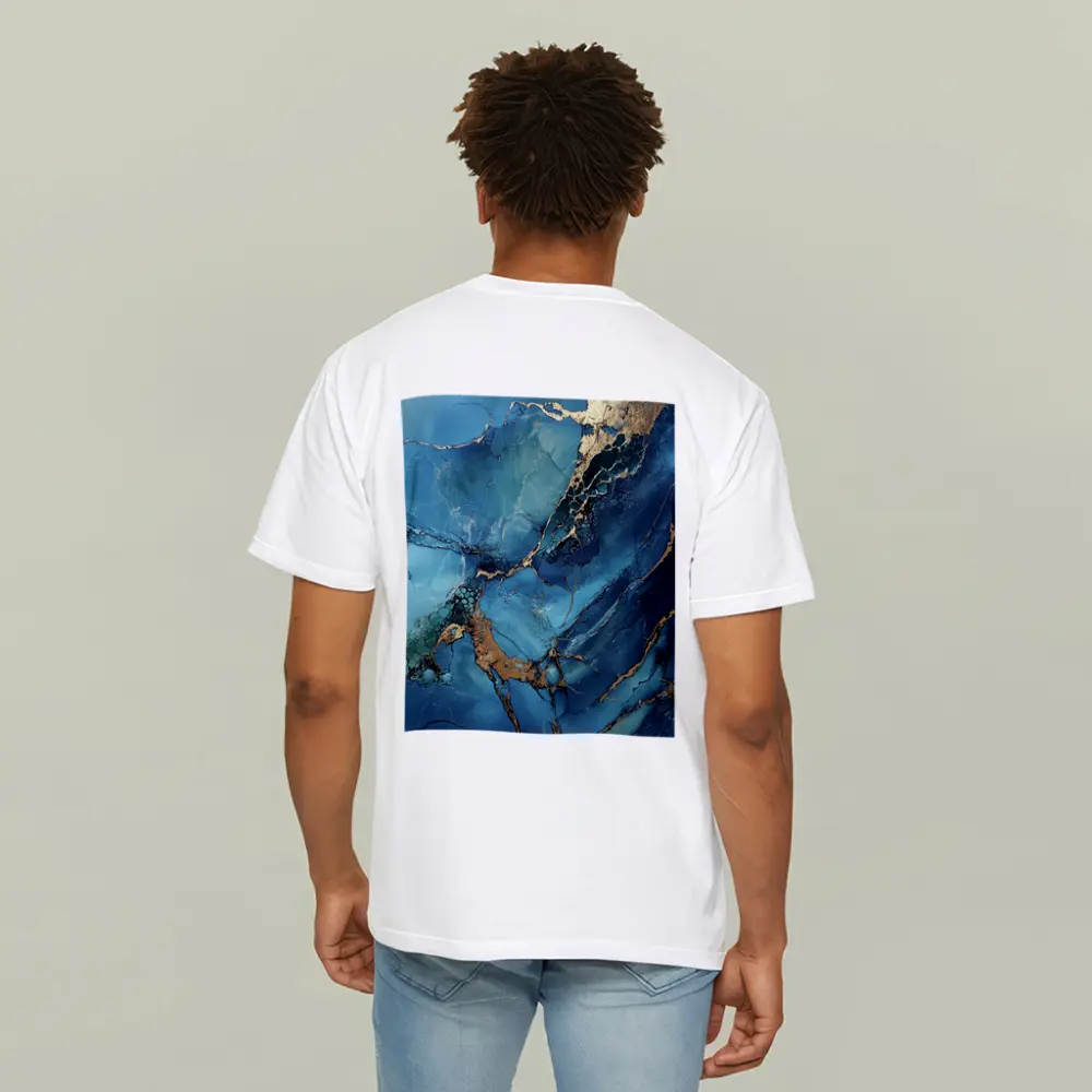 Blue Gold Marble Abstract Art Print – T-Shirts