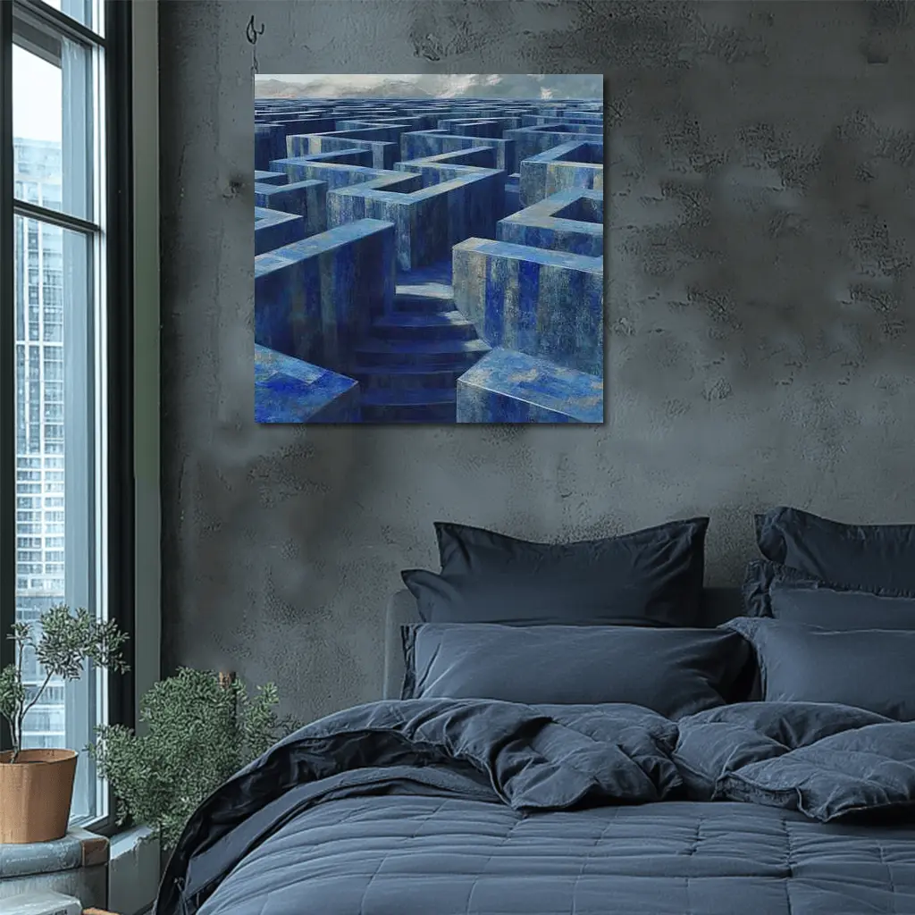 Blue Stone Labyrinth Maze Surreal Architecture – Wall Art