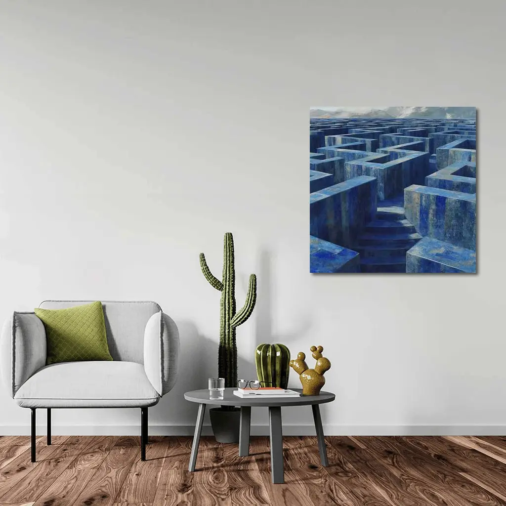 Blue Stone Labyrinth Maze Surreal Architecture – Wall Art