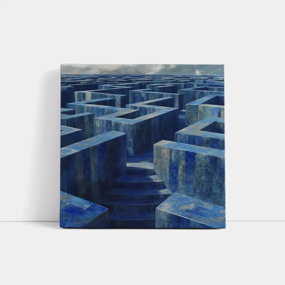 Blue Stone Labyrinth Maze Surreal Architecture – Wall Art