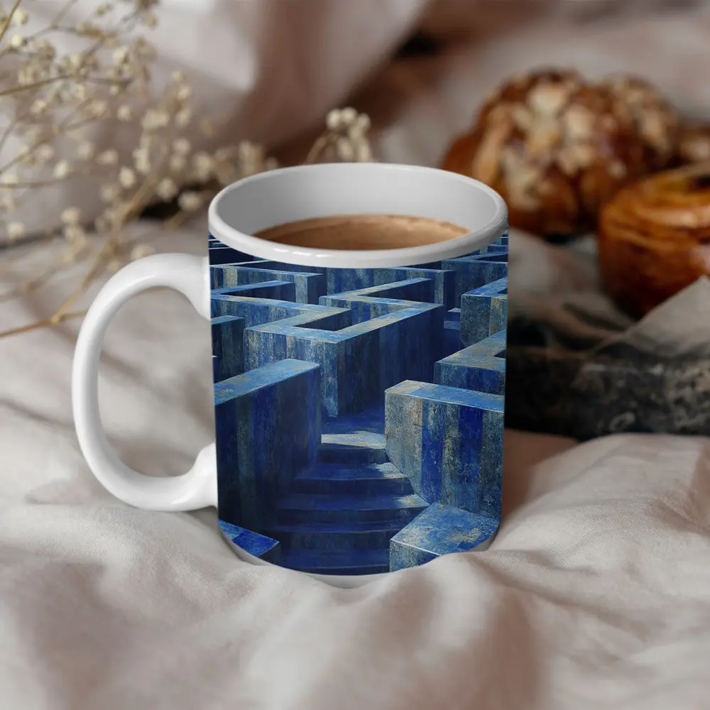 Blue Stone Labyrinth Maze Surreal Architecture – Mugs