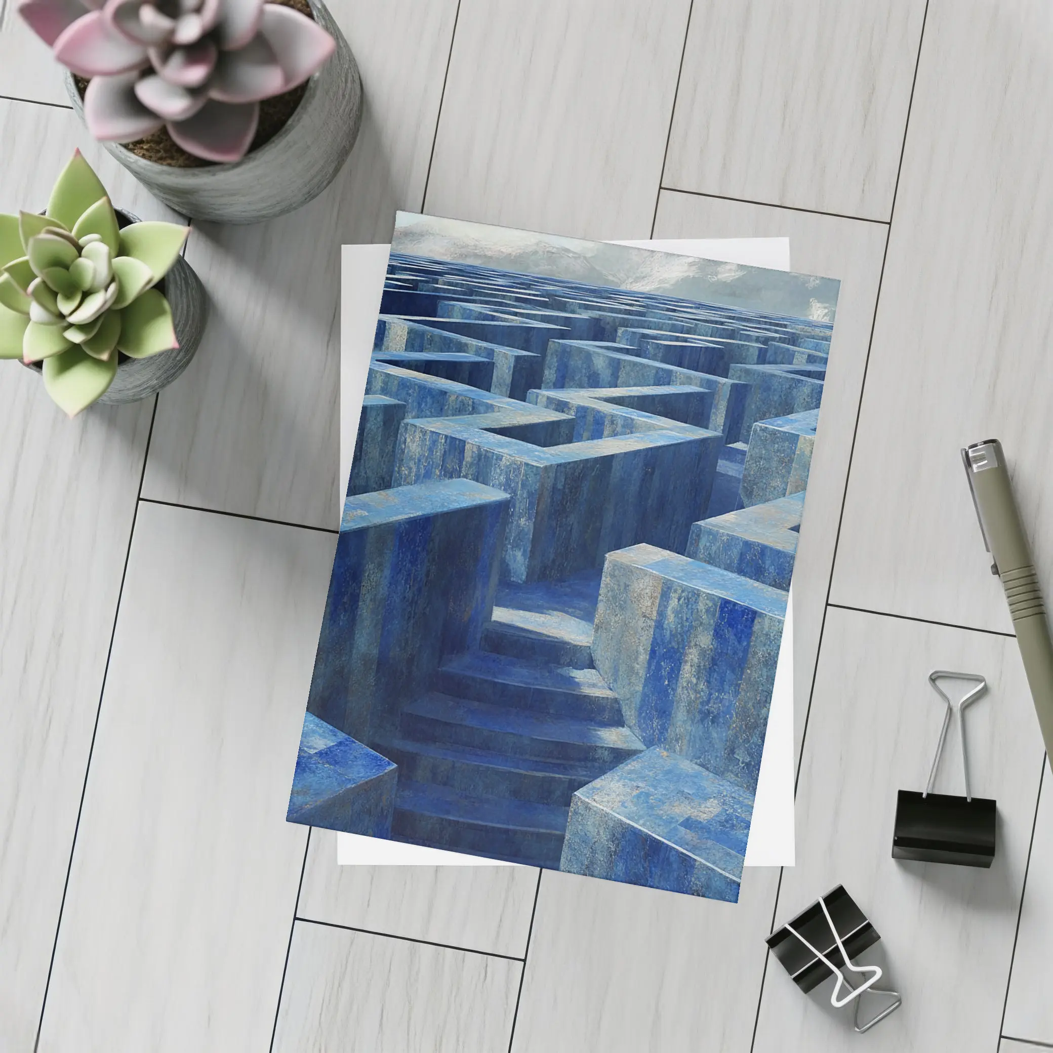 Blue Stone Labyrinth Maze Surreal Architecture – Postcards
