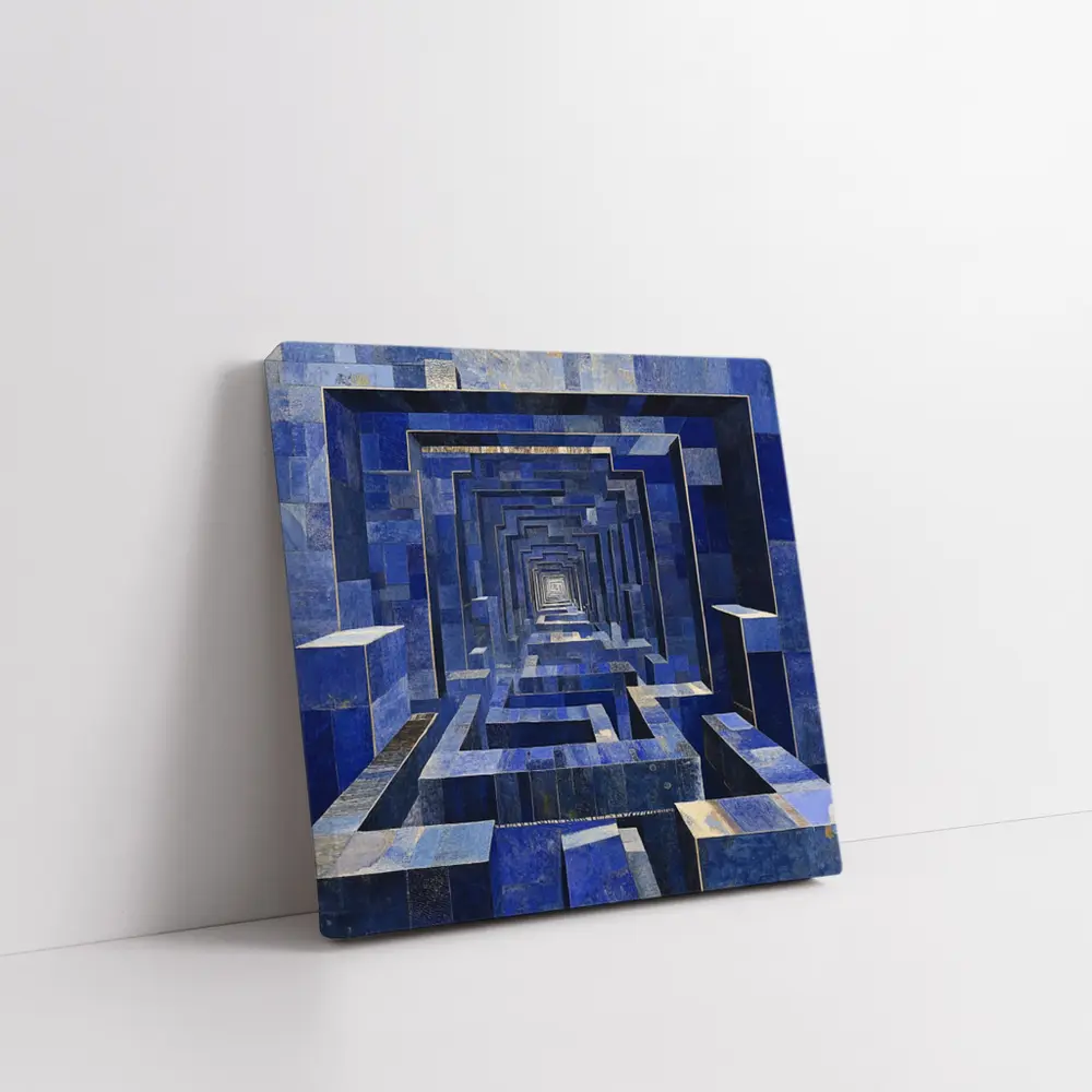 Blue Geometric Tunnel Abstract Cubist Architecture – Wall Art