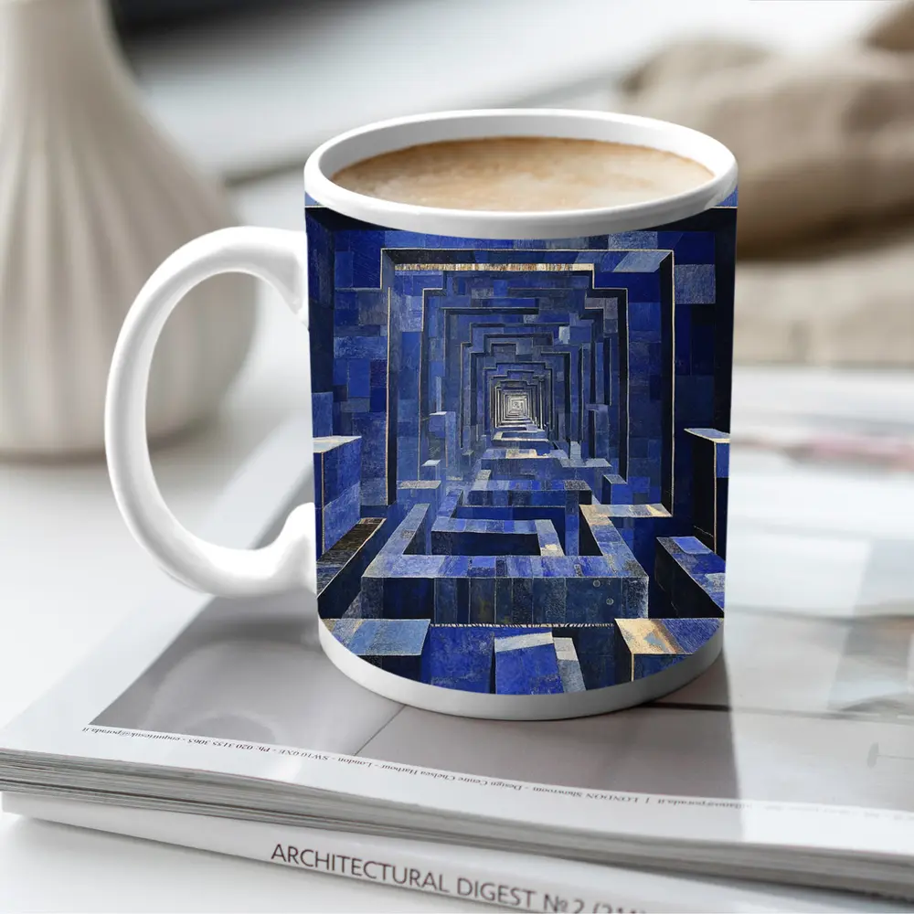 Blue Geometric Tunnel Abstract Cubist Architecture – Mugs