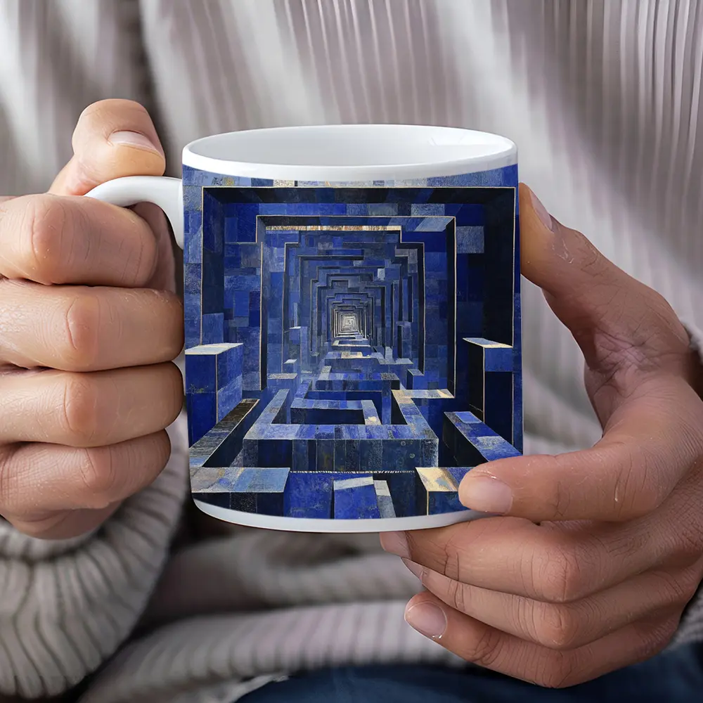 Blue Geometric Tunnel Abstract Cubist Architecture – Mugs