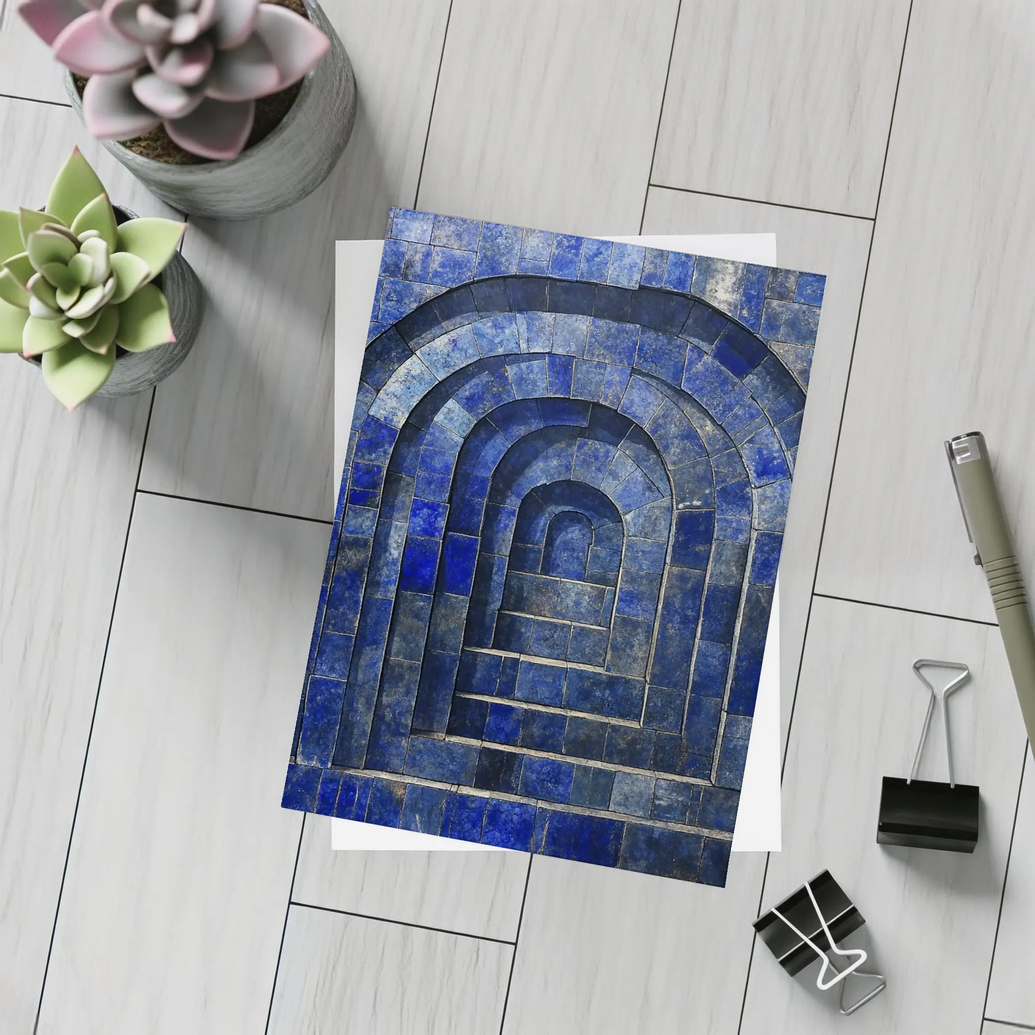 Blue Mosaic Tile Arches Architectural Art – Postcards