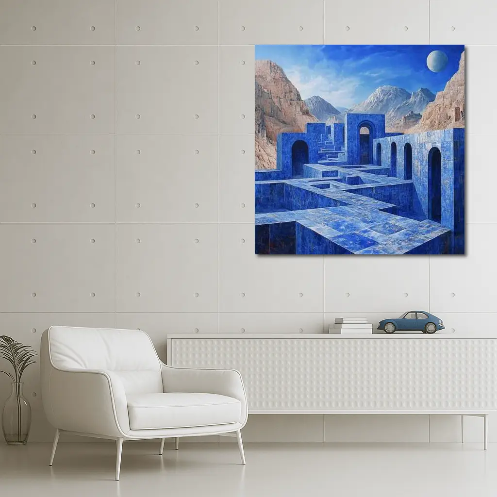 Blue Stone Labyrinth Ancient Desert Mountains – Wall Art