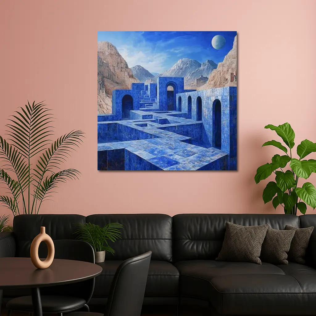 Blue Stone Labyrinth Ancient Desert Mountains – Wall Art
