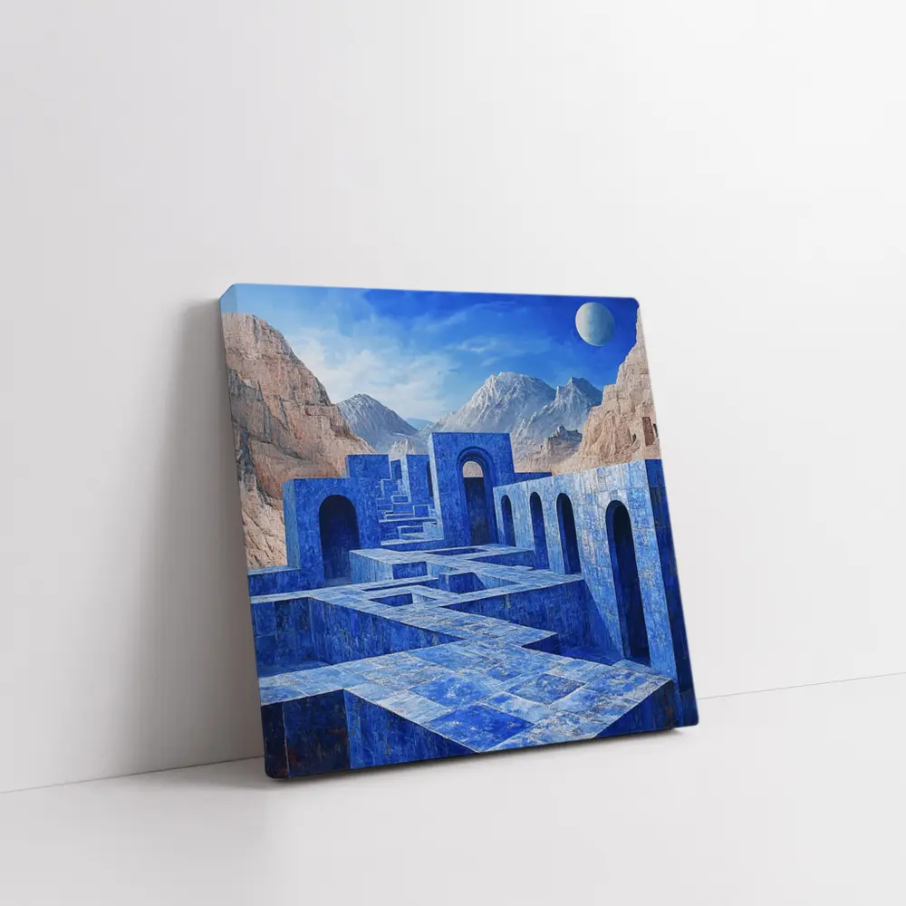 Blue Stone Labyrinth Ancient Desert Mountains – Wall Art