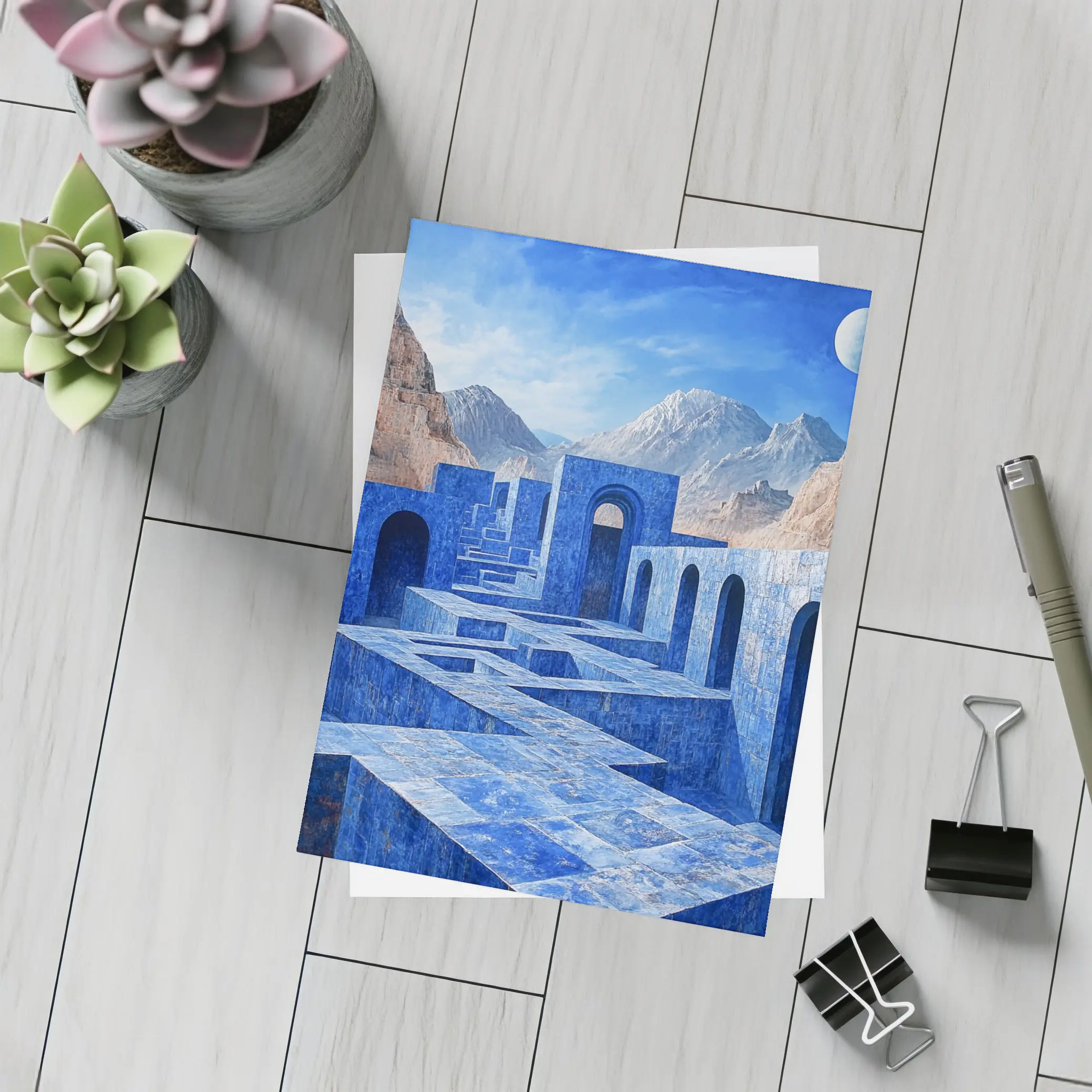 Blue Stone Labyrinth Ancient Desert Mountains – Postcards
