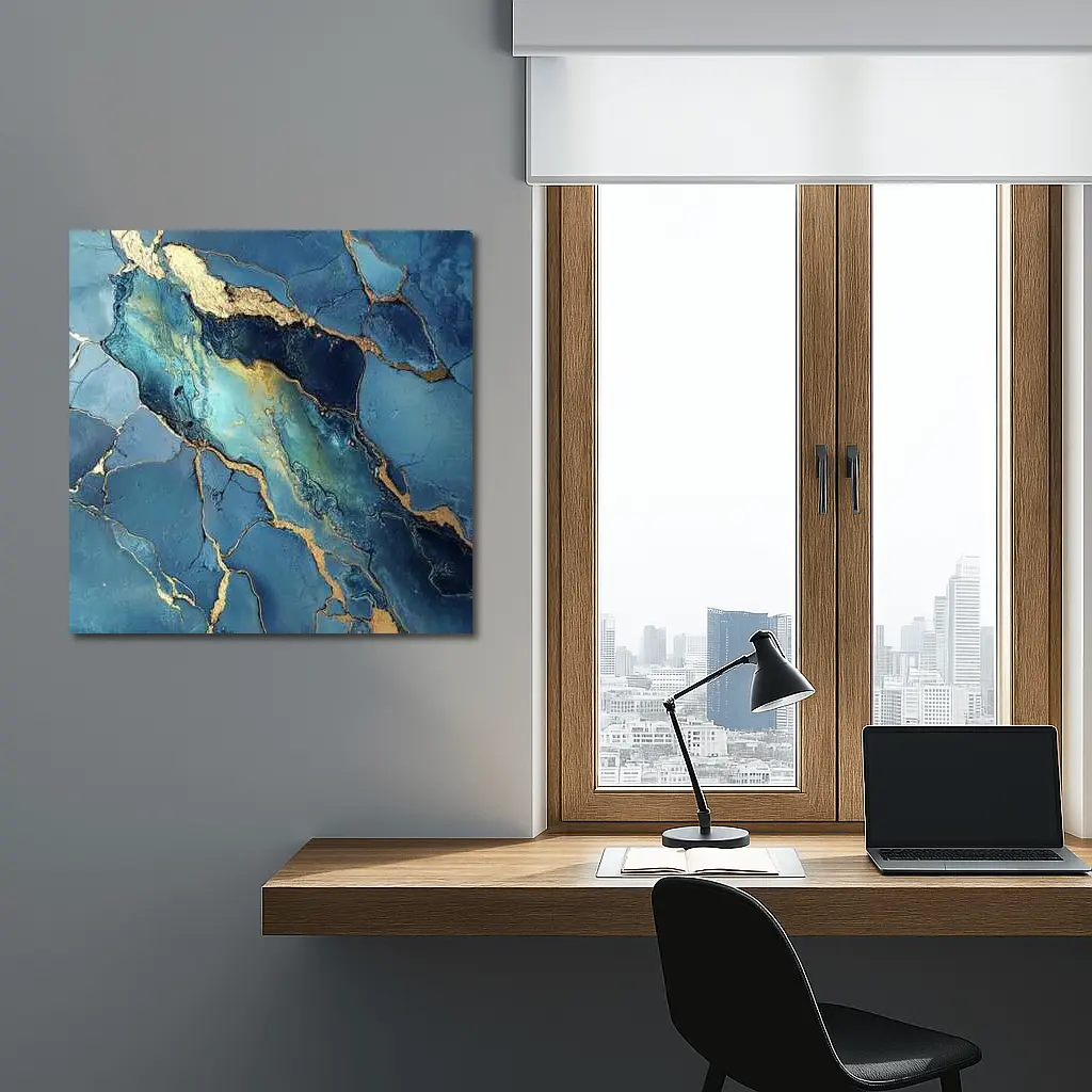 Blue Gold Marble Abstract Art Print – Wall Art