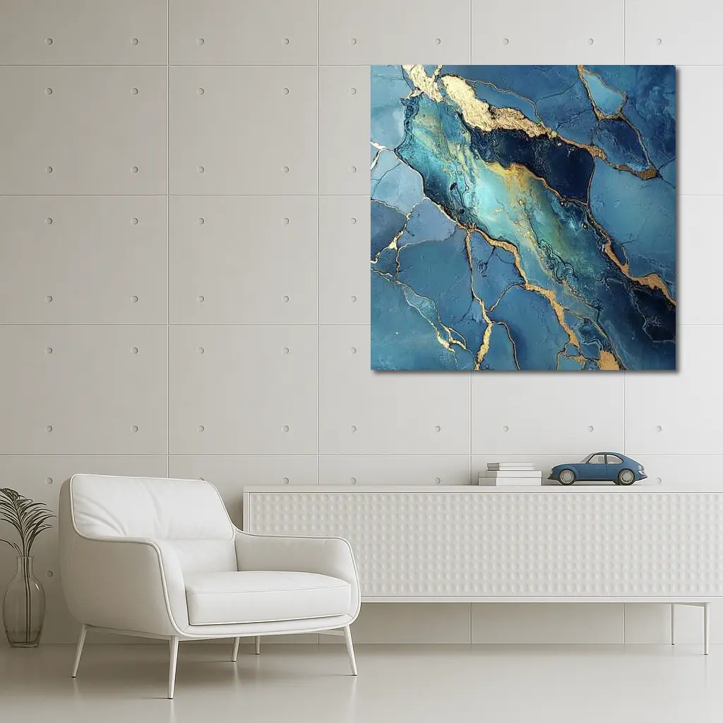 Blue Gold Marble Abstract Art Print – Wall Art