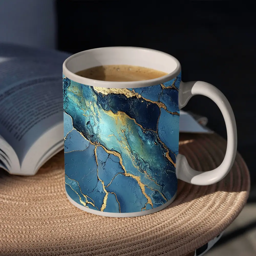 Blue Gold Marble Abstract Art Print – Mugs