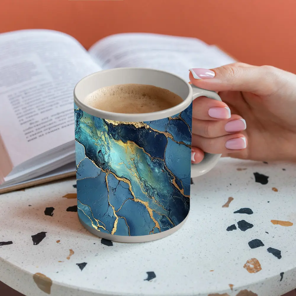Blue Gold Marble Abstract Art Print – Mugs
