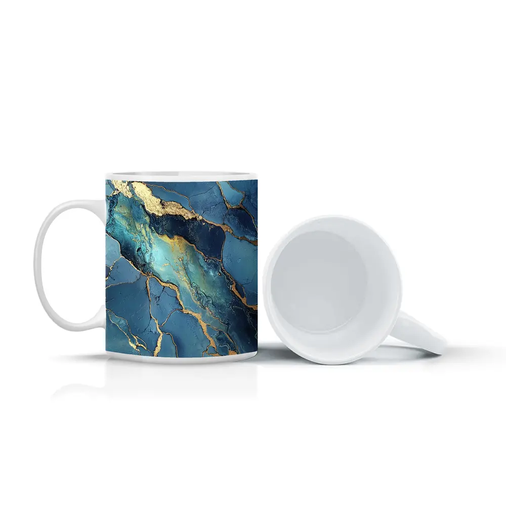 Blue Gold Marble Abstract Art Print – Mugs